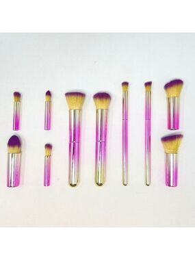 PINK Travel Brushes NEW W Box - 10 PIECE ESSENTIAL INTERCHANGEABLE  FACE BRUSHES